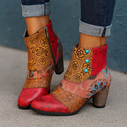 Women's Floral-Patterned Heeled Boots