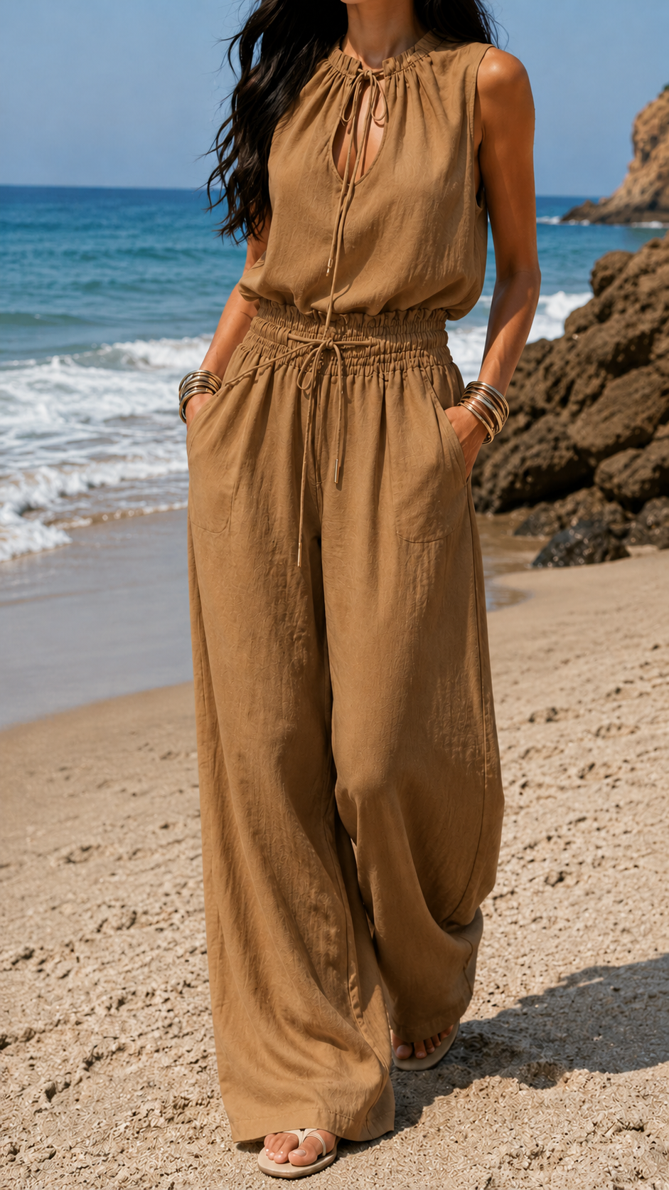 Boho Jumpsuit in Sand White