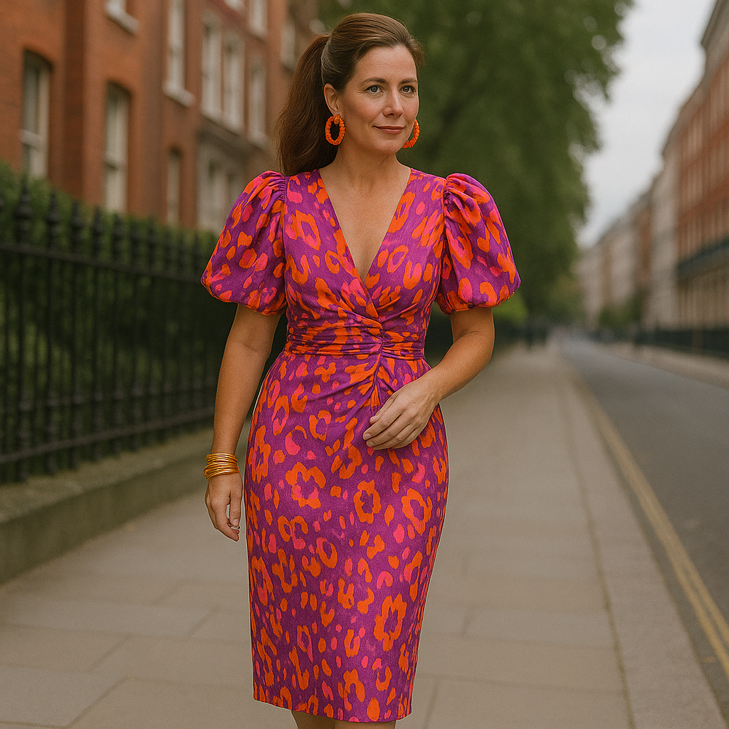 Pleated Sleeve Colourful Dress