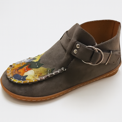 Claire | Zapatos sin cordones con diseño artístico de gato para mujer