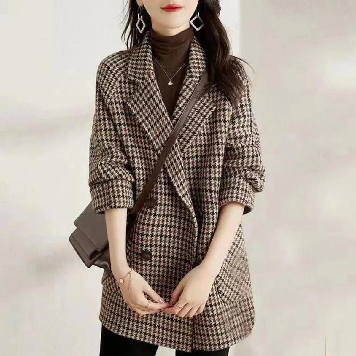 Mia | Abrigo cruzado vintage de cuadros para mujer