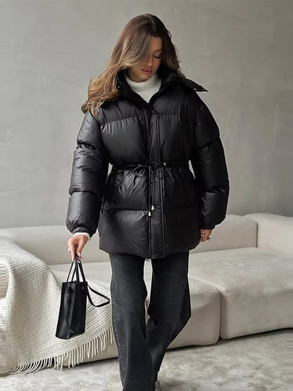 Chloe | Winter Drawstring Shiny Puffer Jacket