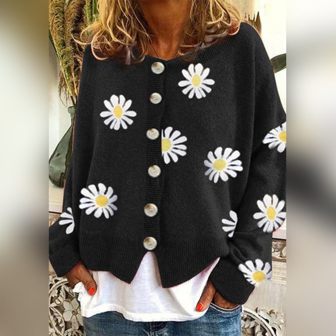 Women’s Floral Button-Up Relaxed Fit Winter Cardigan