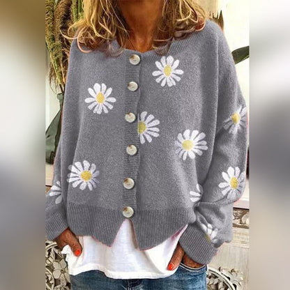Margaret | Women’s Floral Button-Up Relaxed Fit Winter Cardigan