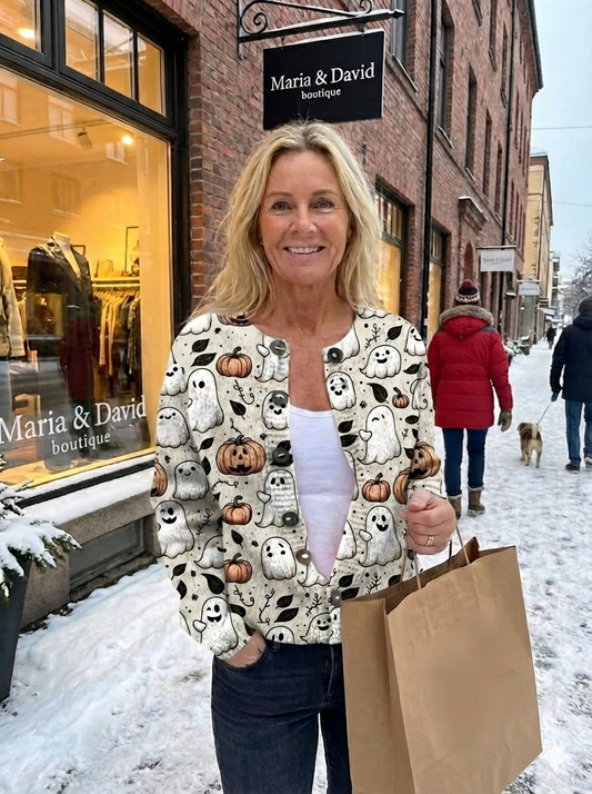 Funny Ghost Halloween  Art Print  Buttoned Cardigan Sweater