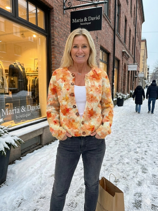 Maple Leaf Autumn Art Print Buttoned Cardigan Sweater