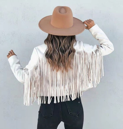 Danielle | Chaqueta motera de ante con flecos para mujer