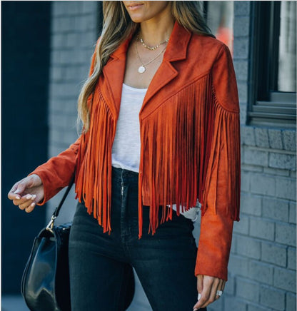 Danielle | Chaqueta motera de ante con flecos para mujer