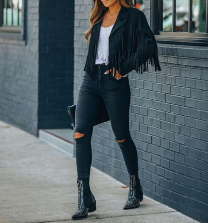 Danielle | Chaqueta motera de ante con flecos para mujer