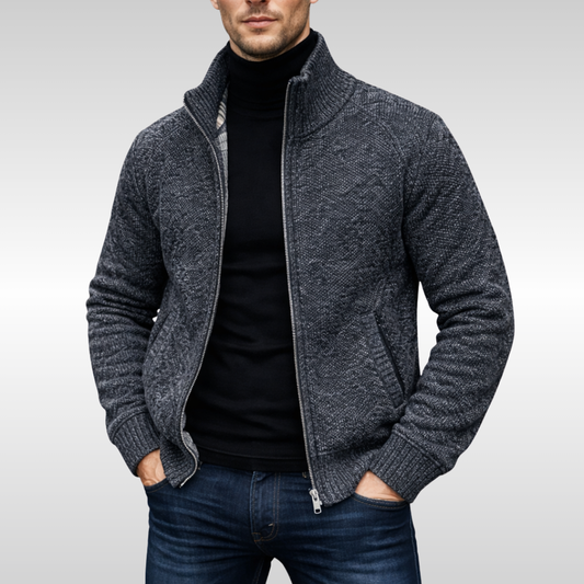 CÁRDIGAN DE PUNTO CON CREMALLERA HENLEY | CALIDEZ REFINADA CON UN BORDE DELICADO