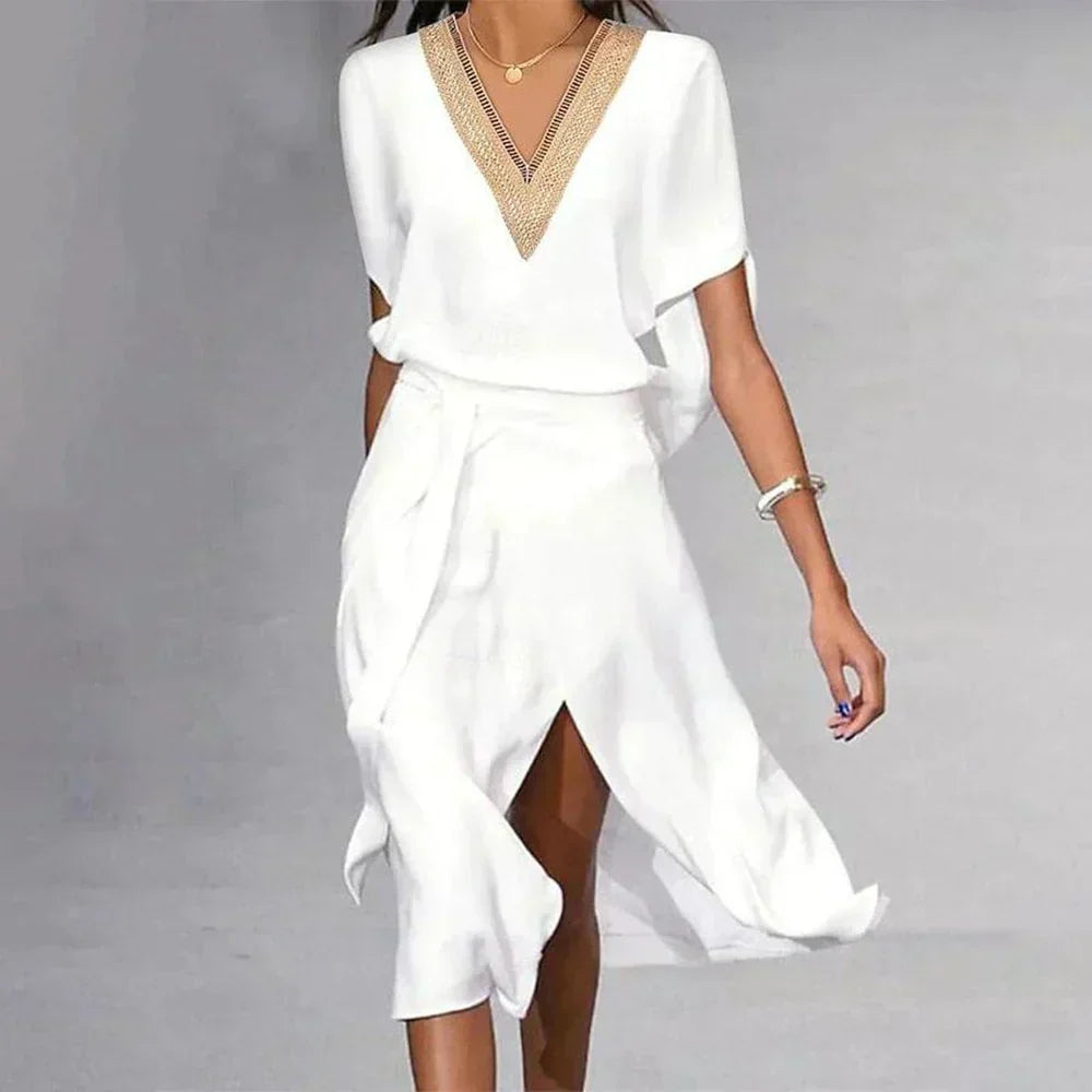 Women’s Stylish V-Neck Wrap Midi Dress
