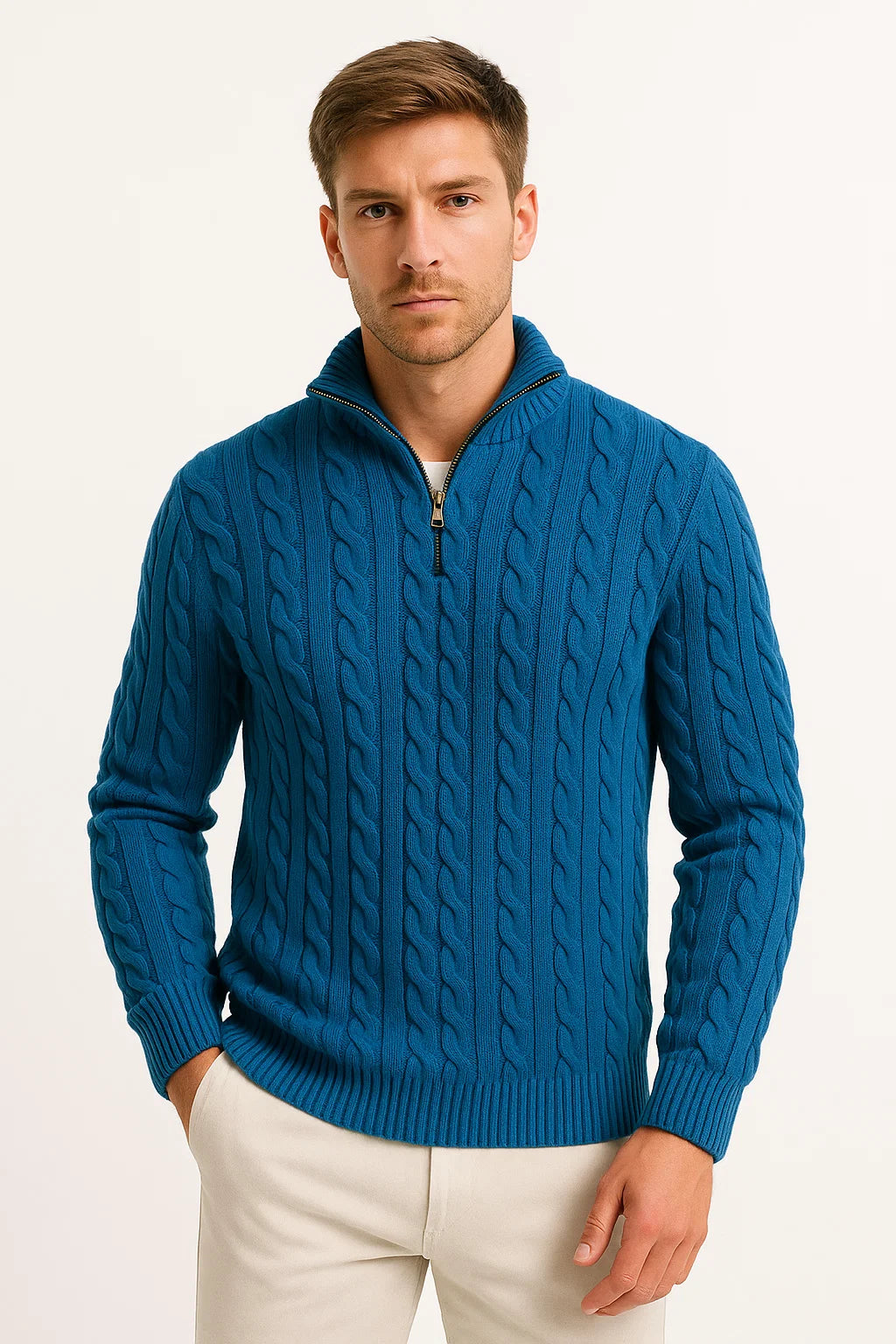 Joshua | Men’s Spring Zip-Neck Cable Knit Sweater