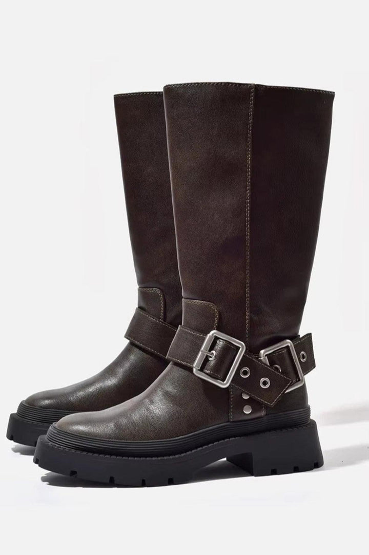 Women’s Mid Calf Buckle Strap Boots