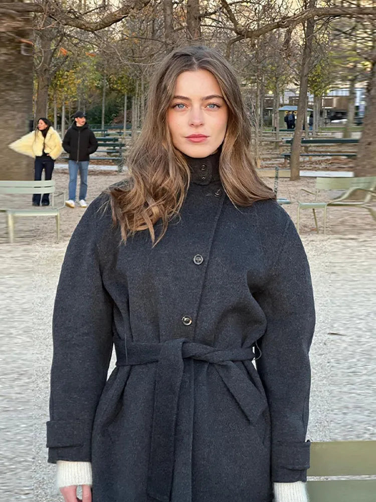 Anna | Women’s Winter Belted Stand Collar Short Coat