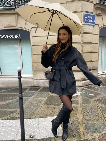 Anna | Women’s Winter Belted Stand Collar Short Coat