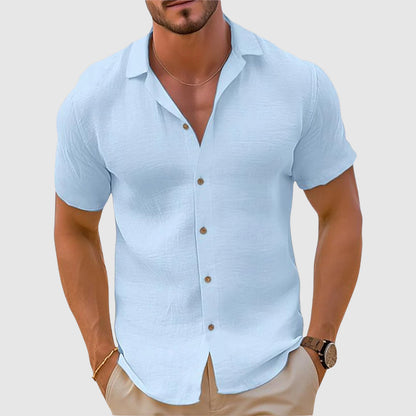 Craig | Camisa de lino de manga corta con botones para hombre, primavera
