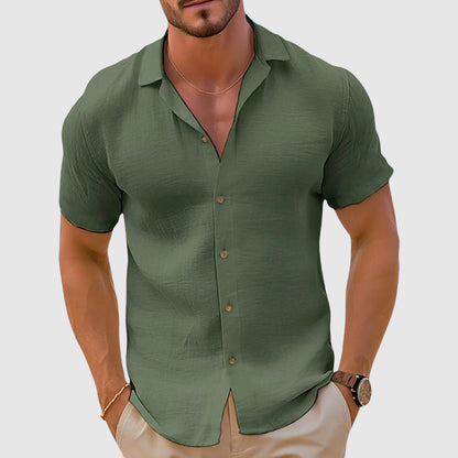 Craig | Camisa de lino de manga corta con botones para hombre, primavera