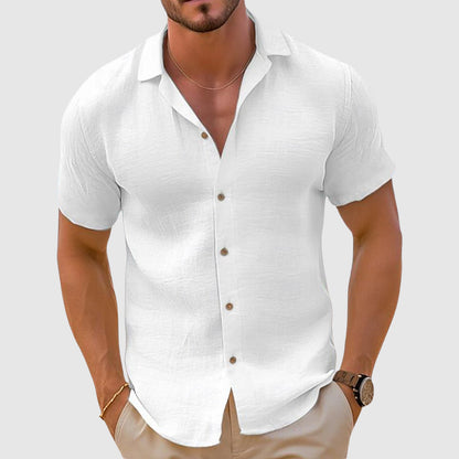 Craig | Camisa de lino de manga corta con botones para hombre, primavera