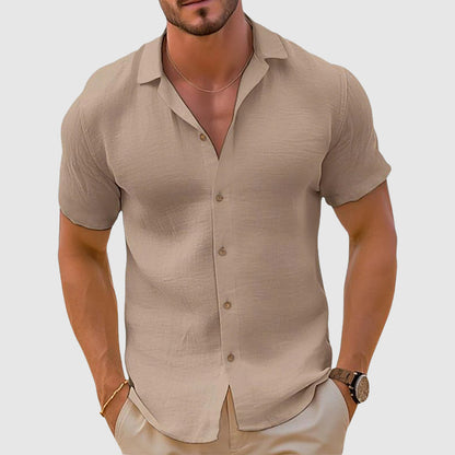 Craig | Camisa de lino de manga corta con botones para hombre, primavera