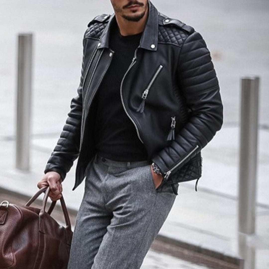 Men’s Stylish Zip-Up Moto Biker Jacket