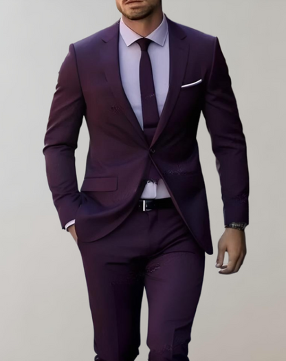 Traje de negocios de dos piezas de corte entallado para hombre: blazer y pantalón