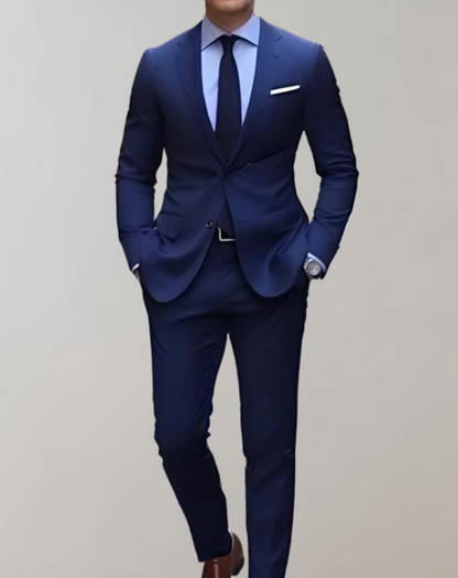 Traje de negocios de dos piezas de corte entallado para hombre: blazer y pantalón