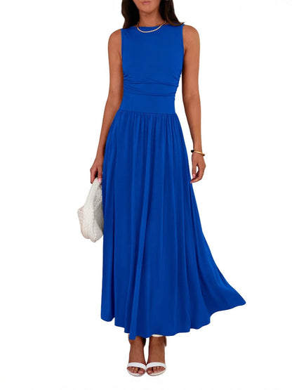 Chic Sleeveless Ruched High-Waisted Maxi Dress
