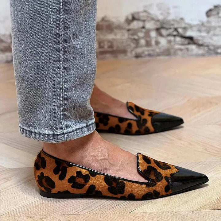 REFINED ANIMAL PRINT REAL LEATHER BALLET FLATS