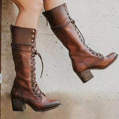 Women’s Vintage Lace-Up High Heel Boots