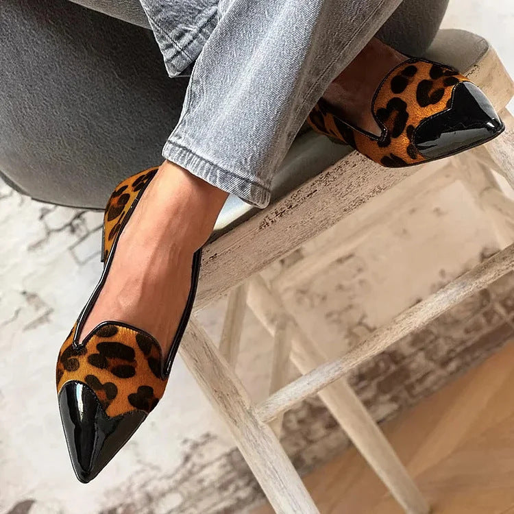 REFINED ANIMAL PRINT REAL LEATHER BALLET FLATS