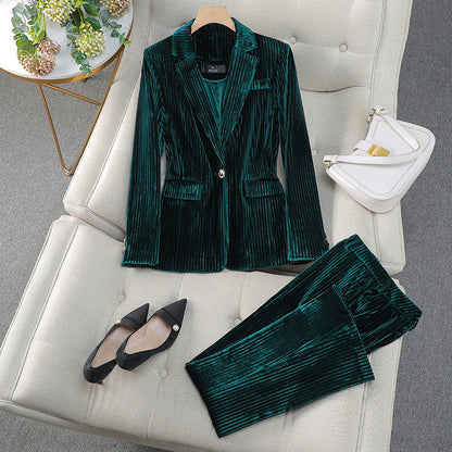 Women’s Casual Tailored Suit Set with Long Blazer