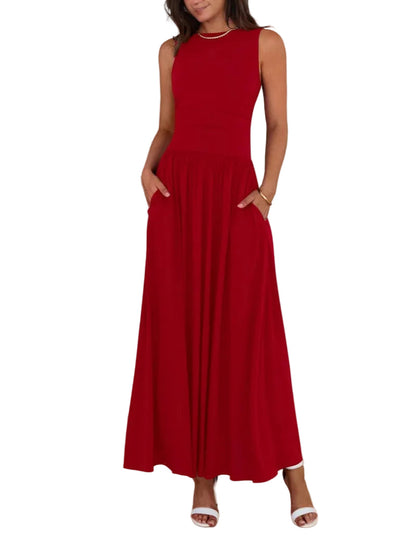 Chic Sleeveless Ruched High-Waisted Maxi Dress