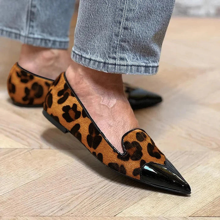 REFINED ANIMAL PRINT REAL LEATHER BALLET FLATS
