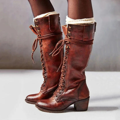 Women’s Vintage Lace-Up High Heel Boots
