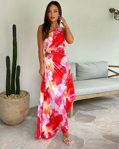 green emerald velvet dress Lulu Tropical Pleated Flare Midi Dress – No. 14 main image 1