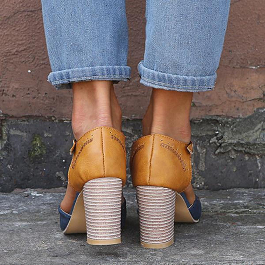 Women’s Vintage Style Ankle Strap Real Leather Heels