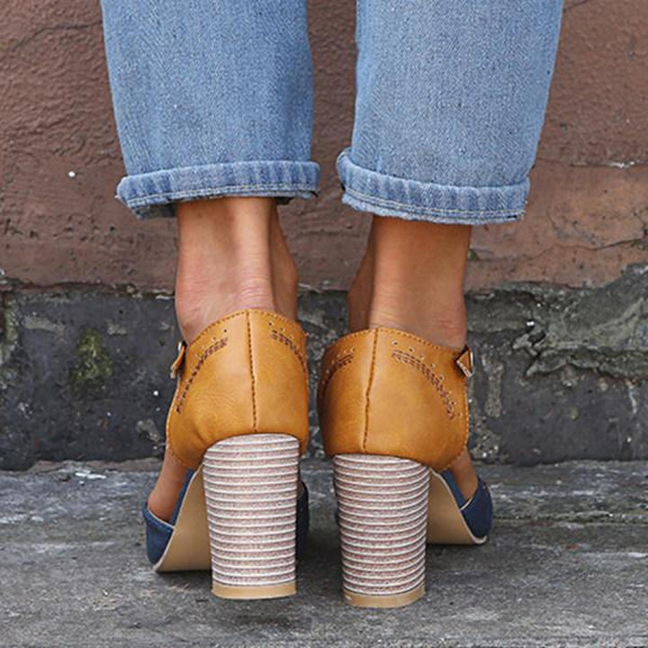 Women’s Vintage Style Ankle Strap Real Leather Heels
