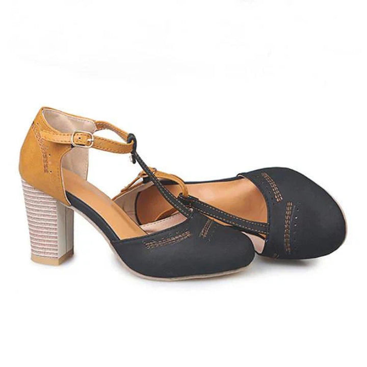 Women’s Vintage Style Ankle Strap Real Leather Heels