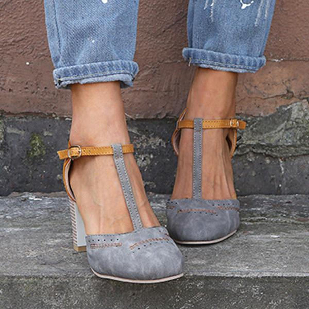 Women’s Vintage Style Ankle Strap Real Leather Heels