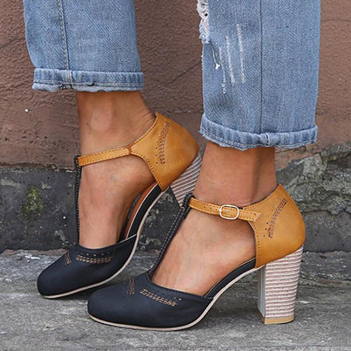 Women’s Vintage Style Ankle Strap Real Leather Heels