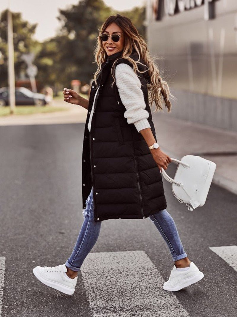 Gabrielle | Women’s Long Hooded Winter Quilted Puffer Vest