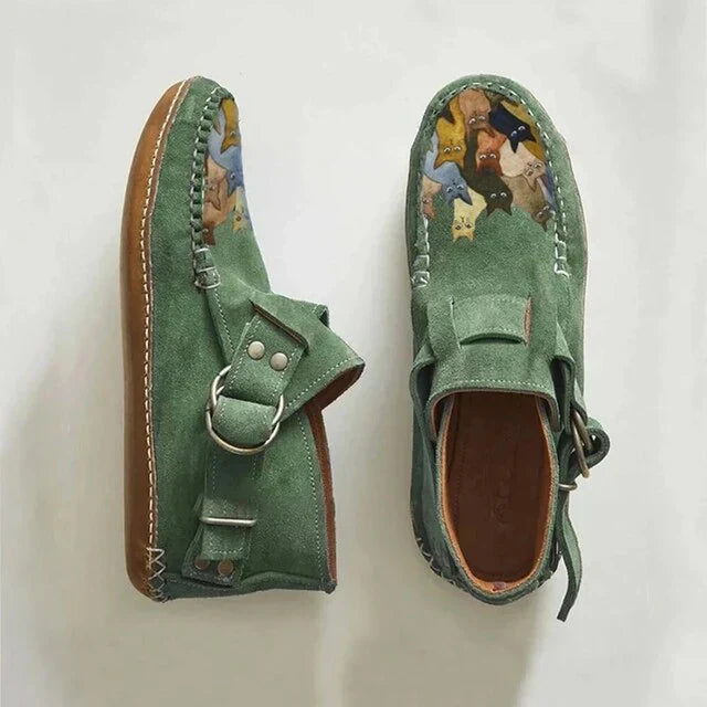Claire | Zapatos sin cordones con diseño artístico de gato para mujer