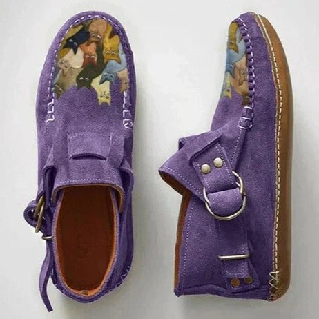 Claire | Zapatos sin cordones con diseño artístico de gato para mujer