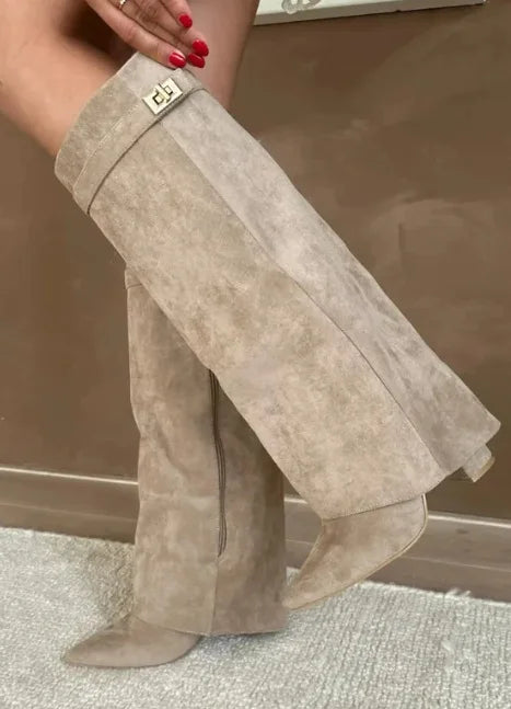 Women’s Leather Thigh-High Boots with Buckle
