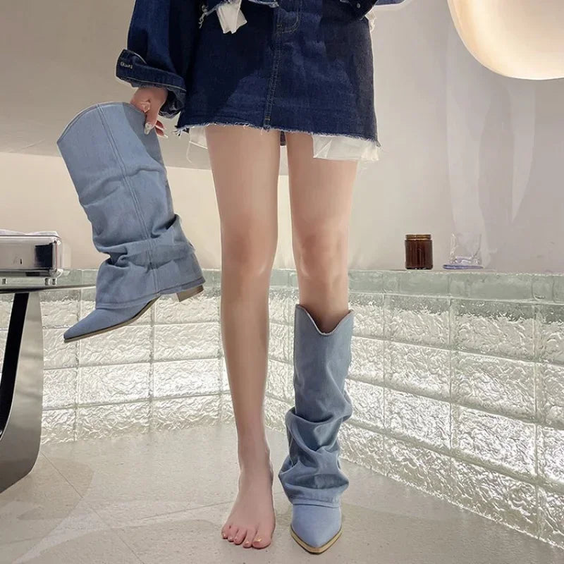 Denim Knee-High Women's Boots