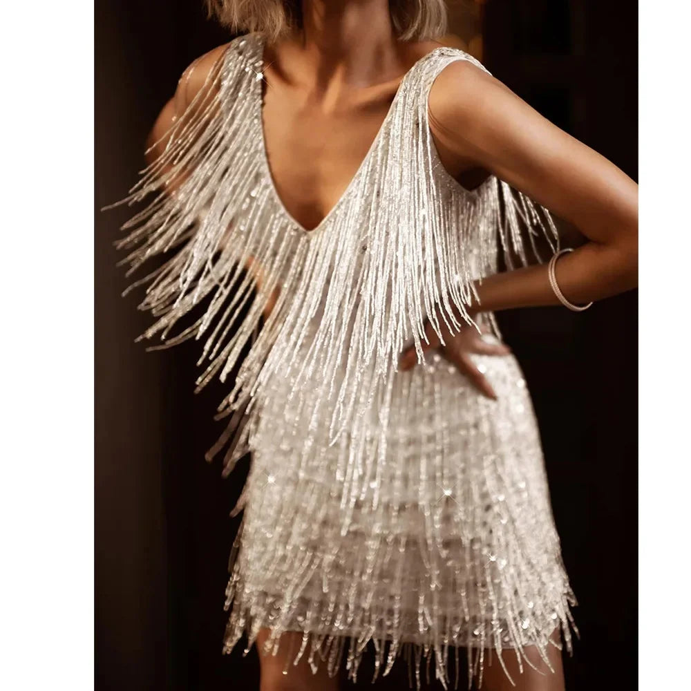 Women’s Cocktail Dress with Fringe Feathers