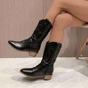 Western Inspired Knee High Heel Boots