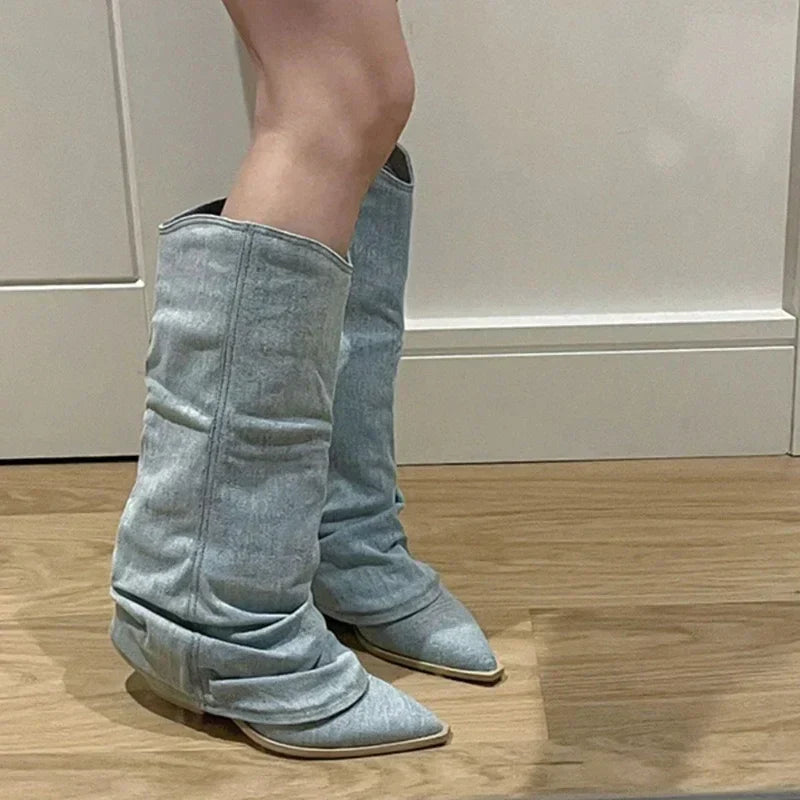 Denim Knee-High Women's Boots