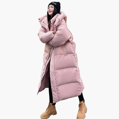 Patricia | Abrigo acolchado largo con capucha para mujer 