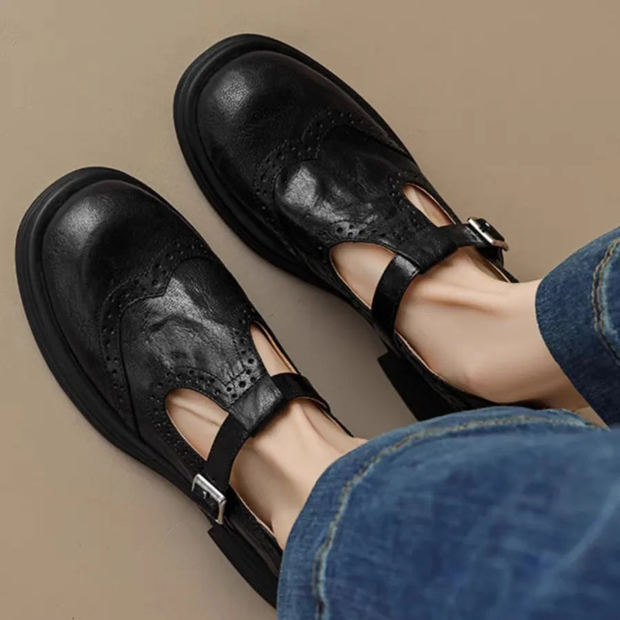 Classic Women’s Leather T-Strap Shoes